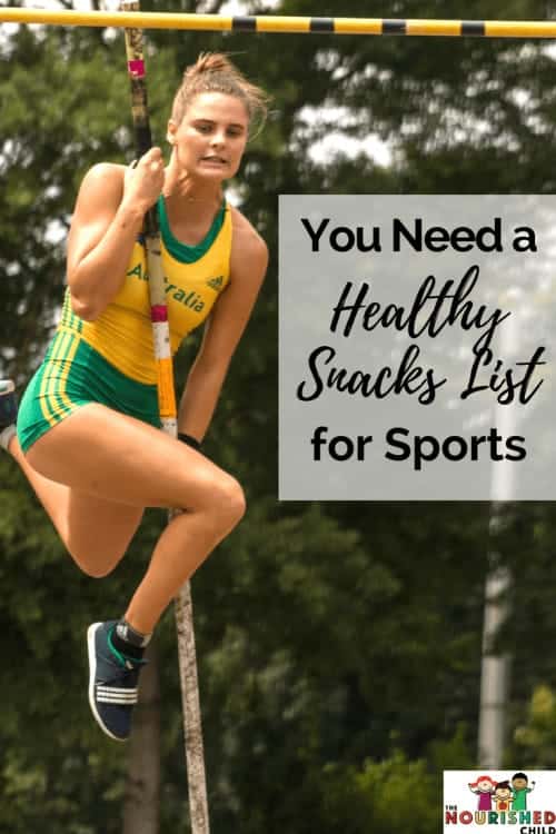 Picture of a female pole vaulter. A Healthy Snacks List for young athletes.