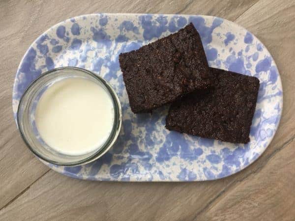 almond flour brownies from Simple Mills with a glass of milk