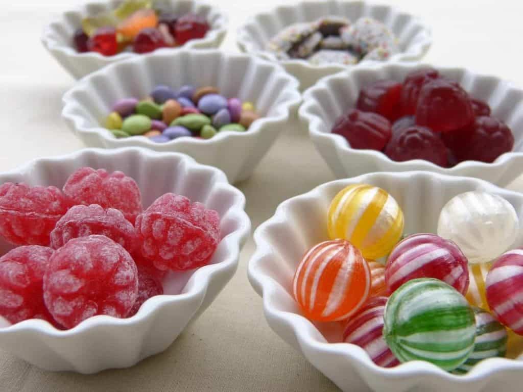colorful candy in bowls