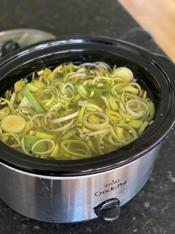 cooking potato leek soup in the slow cooker