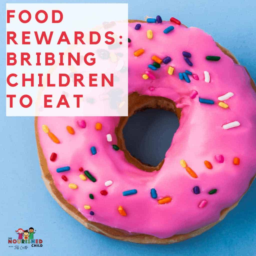 A pink frosted donut. Using food rewards and bribing kids to eat.