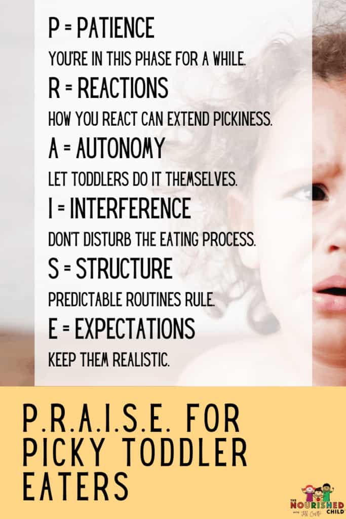 Get through the toddler picky eating phase faster with P.R.A.I.S.E. - an acronym for helping picky toddler eaters.