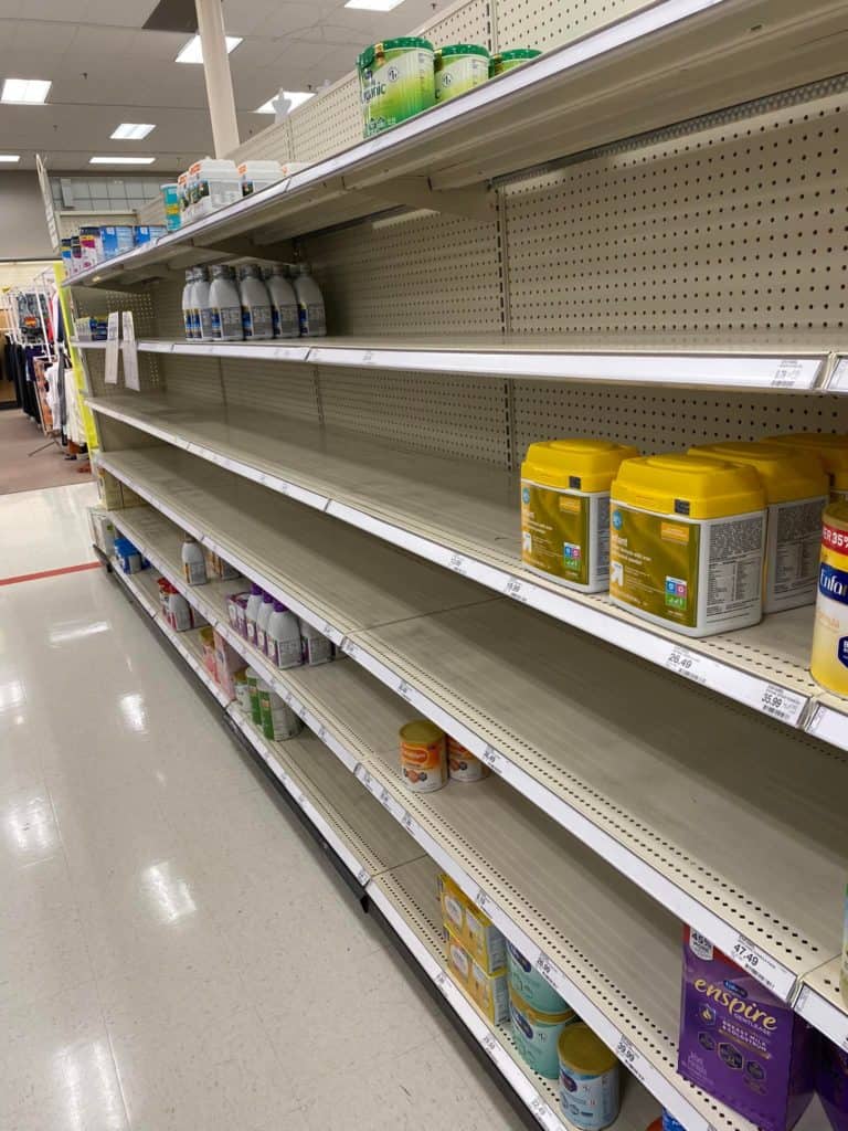 Empty shelves of infant formula in Wisconsin.
