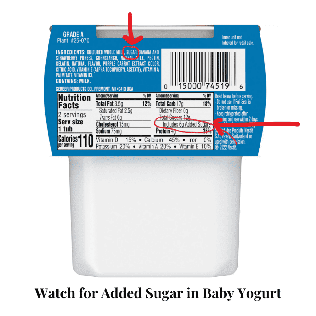 Added sugar in baby yogurt