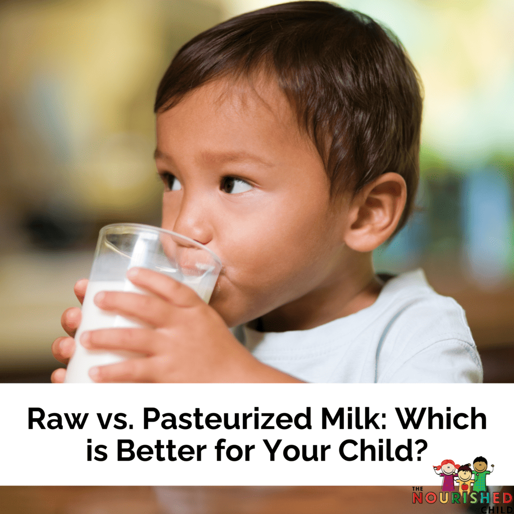 Child drinking a glass of pasteurized milk.