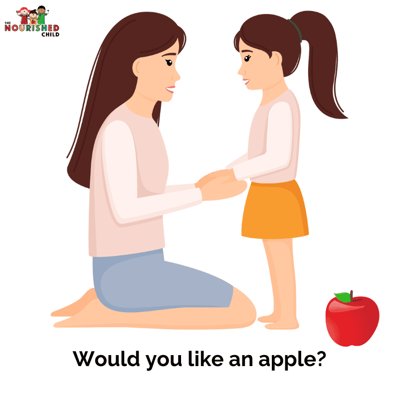 mother asking child, "Would you eat an apple?"