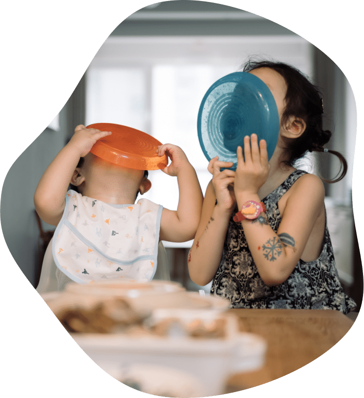 Happy Kids Eating and Cleaning Plates